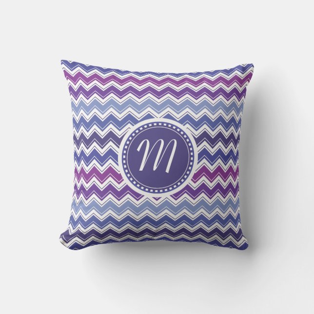 Chevron Tribal ZigZag Pattern in Blue and Purple Throw Pillow (Front)