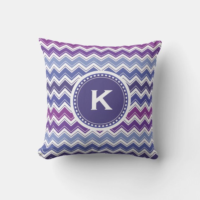 Chevron Tribal ZigZag Pattern in Blue and Purple Throw Pillow (Front)