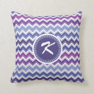 Chevron Tribal ZigZag Pattern in Blue and Purple Throw Pillow