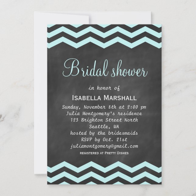Chevron Turquoise Chalkboard Bridal Shower Invite (Front)