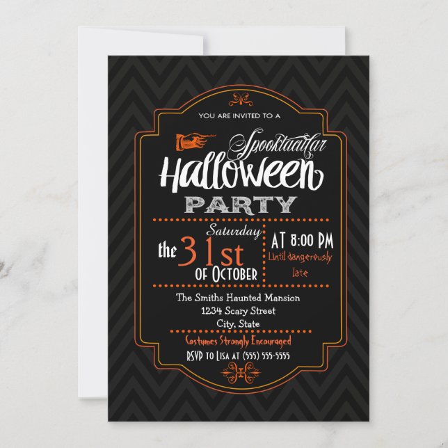 Chevron & Typography Halloween Invitation (Front)