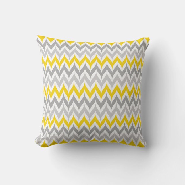 Chevron Wing Stripe Pattern Yellow and Grey Throw Pillow (Front)