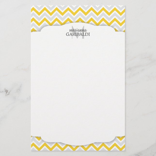 Chevron Yellow and Modern Personalized Stationery (Front)