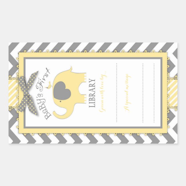 Chevron Yellow Elephant Étiquette de plaque de liv (Devant)