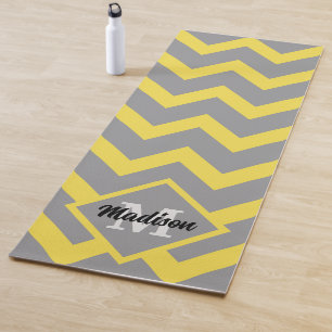 Chevron yellow grey pattern lines stripes Monogram Yoga Mat