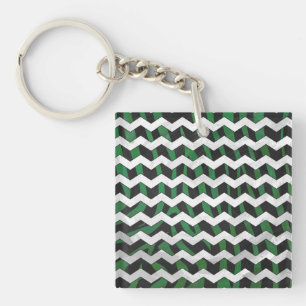 Chevron Zebra Black and Green Print Keychain