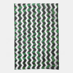 Chevron Zebra Black and Green Print Kitchen Towel