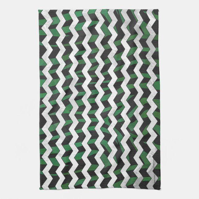 Chevron Zebra Black and Green Print Kitchen Towel (Vertical)