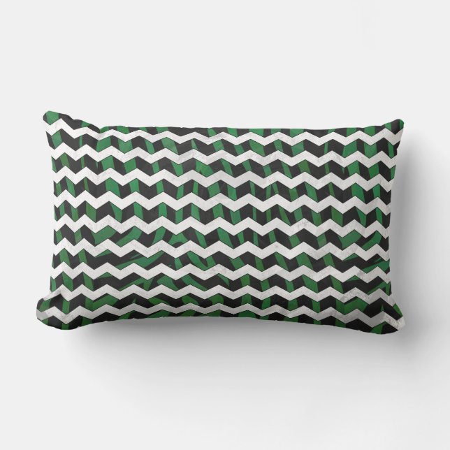 Chevron Zebra Black and Green Print Lumbar Pillow (Front)