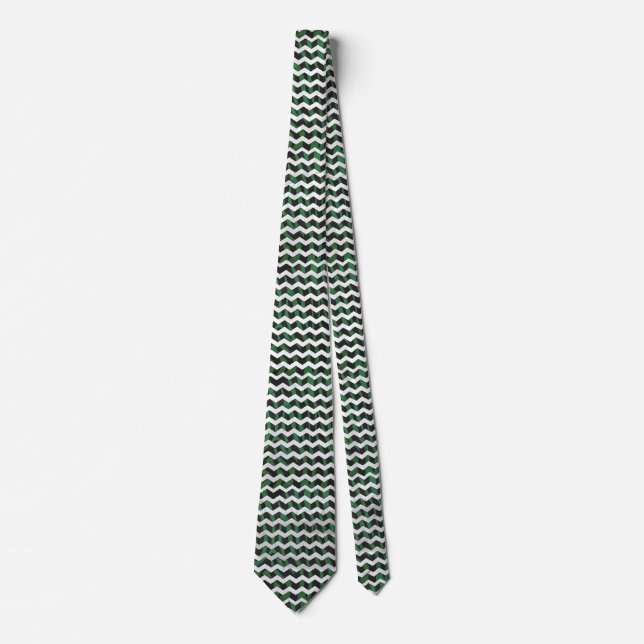 Chevron Zebra Black and Green Print Tie (Front)
