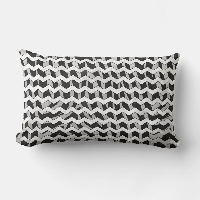 Chevron Zebra Black and Grey Lumbar Pillow (Front)