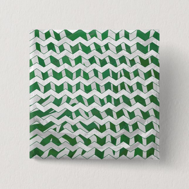 Chevron Zebra Green and White Print 2 Inch Square Button (Front)