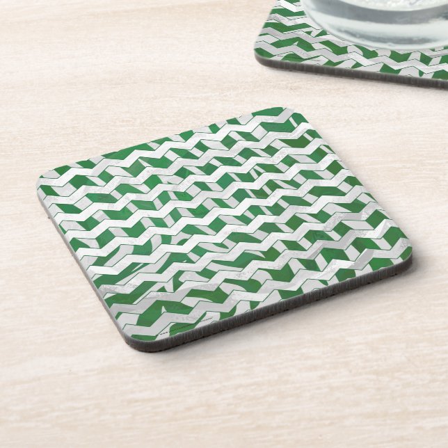 Chevron Zebra Green and White Print Coaster (Left Side)