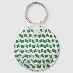 Chevron Zebra Green and White Print Keychain