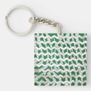 Chevron Zebra Green and White Print Keychain