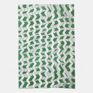 Chevron Zebra Green and White Print Kitchen Towel