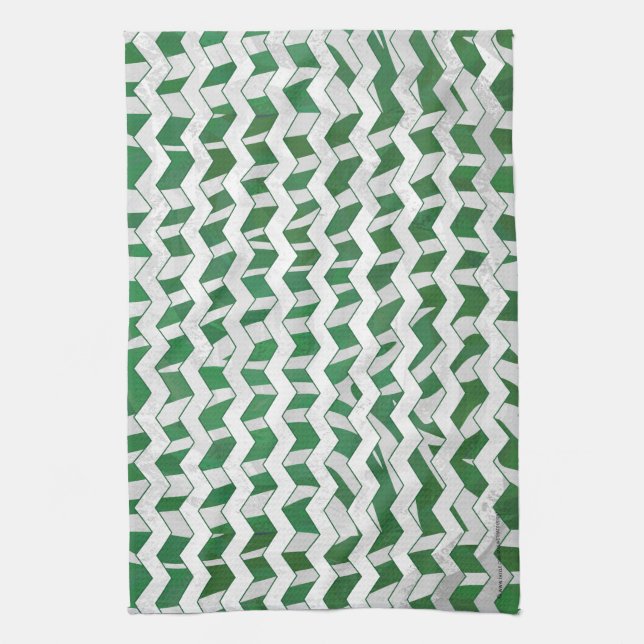 Chevron Zebra Green and White Print Kitchen Towel (Vertical)