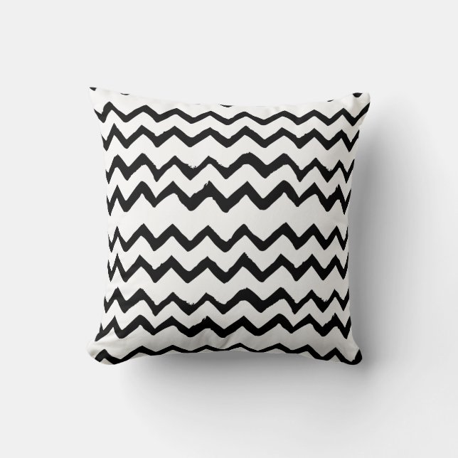 Chevron / Zig Zag Lines Black and White Throw Pillow (Front)