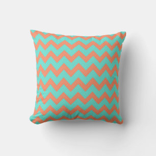 Chevron Zig Zag Pastel Mint Peach 90s Preppy Throw Pillow