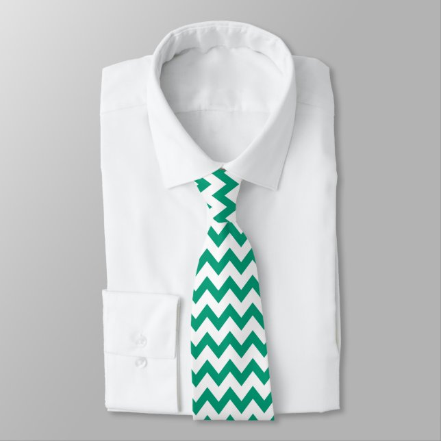 Chevron Zig Zag Pattern Emerald Green White Chic   Tie (Tied)