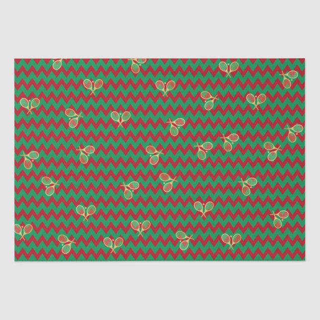 Chevron Zig Zag Ruby Red Green Christmas Tennis  Tissue Paper (Front)