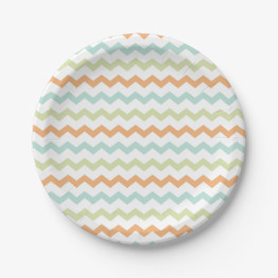 Chevron Zig Zag Turquoise Blue Green Orange Paper Plate