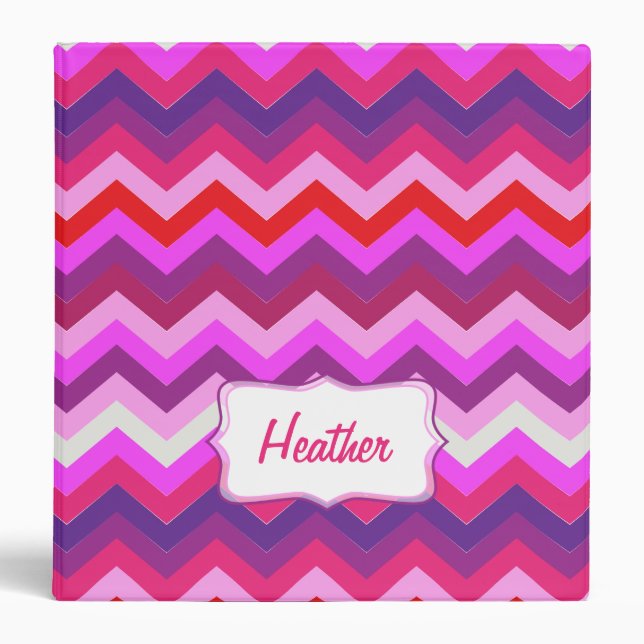 Chevron zigzag colourful pink name binder folder (Front)
