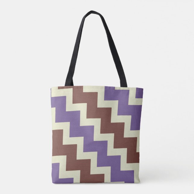 Chevron zigzag design purple brown pale green tote bag (Back)