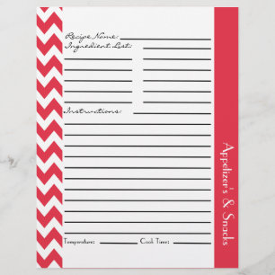 Chevron Zigzag Feuilles de recettes rayées - Rouge