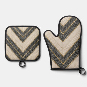 Chevron Zigzag Glam Pattern Oven Mitt & Pot Holder Set