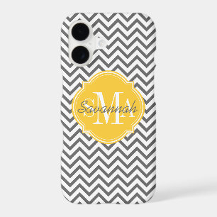 Chevron Zigzag Gris Motif Monogramme