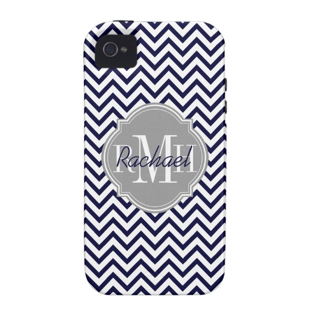 Chevron Zigzag Navy Blue Pattern Monogram Case-Mate iPhone Case (Back)