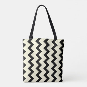 Chevron zigzag pattern black and cream tote bag