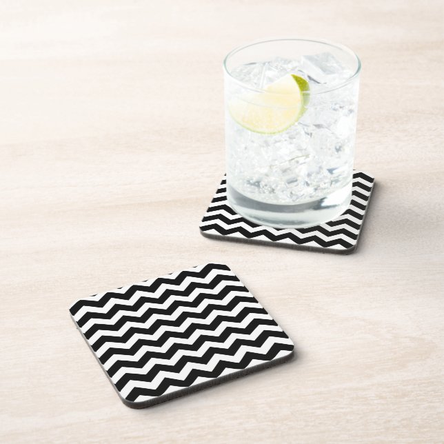 Chevron Zigzag Pattern Black and White Coaster (Right Side)