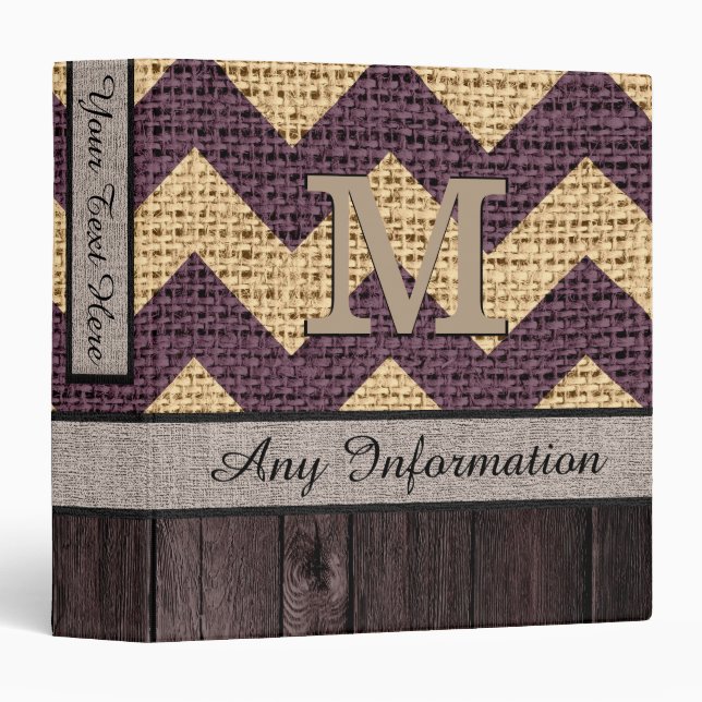 Chevron Zigzag Pattern Burlap Look Wood #6 Binder (Front/Spine)