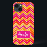 Chevron zigzag pattern colourful pink ipad case<br><div class="desc">Trending zigzag designed case in bold pink,  orange,  red and yellow hues. Cute bright id ipod case by Sarah Trett. Customize with the name of your choice,  currently reads Marilyn.</div>