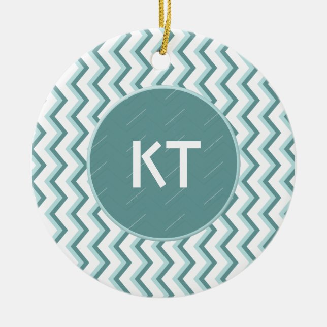 Chevron ZigZag Pattern in Mint Green Ceramic Ornament (Front)