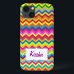 Chevron zigzag pattern multi-coloured iphone case<br><div class="desc">Trending zigzag designed case in bold rainbow hue id ipad case by Sarah Trett. Customize with the name of your choice,  currently reads Kiesha.</div>