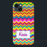 Chevron zigzag pattern multi-coloured iphone case<br><div class="desc">Trending zigzag designed case in bold rainbow hue id ipad case by Sarah Trett. Customize with the name of your choice,  currently reads Kiesha.</div>