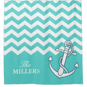 Chevron Zigzag Pattern Nautical Knot Anchor Aqua