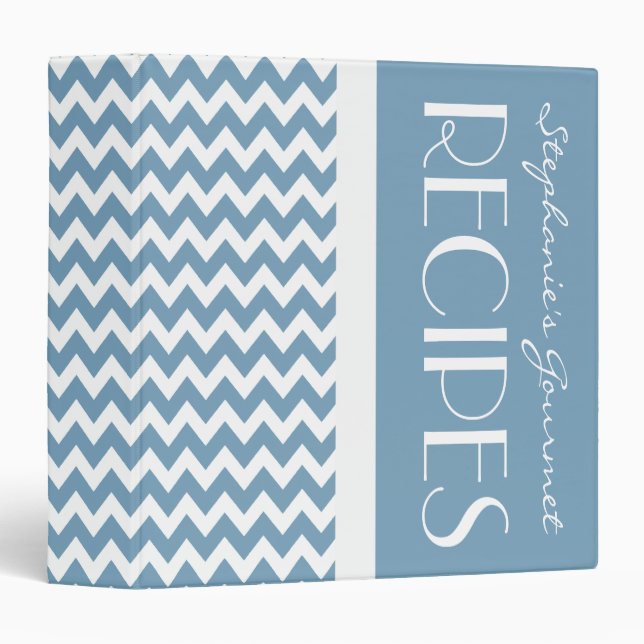 Chevron Zigzag Striped Recipe Binder - Lt Blue (Front/Spine)