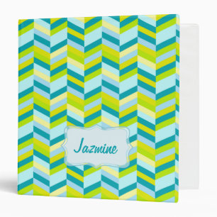 Chevron zigzag teal lime yellow name binder folder