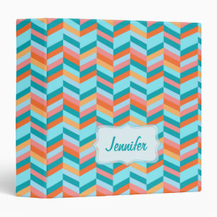Chevron zigzag teal orange name binder folder