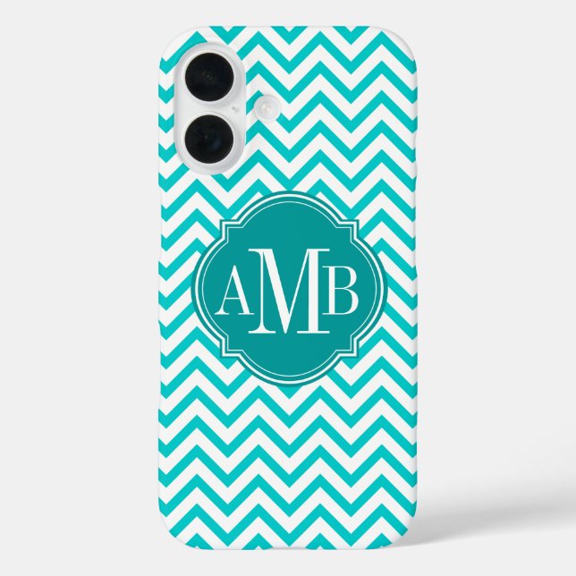 Chevron Zigzag Turquoise Pattern Monogram Case-Mate iPhone Case (Back)