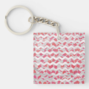 ChevronDalmatian Pink and White Keychain