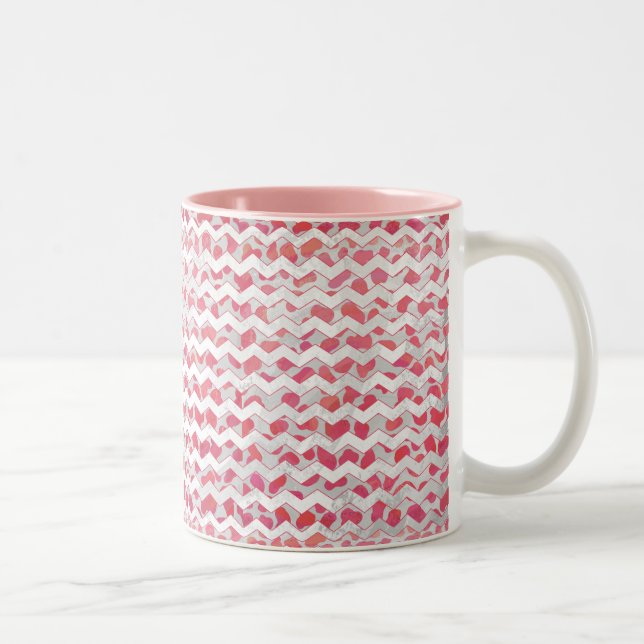 ChevronDalmatian Pink and White Two-Tone Coffee Mug (Right)