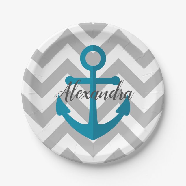 Chevrons and Anchor Paper Plate (Front)