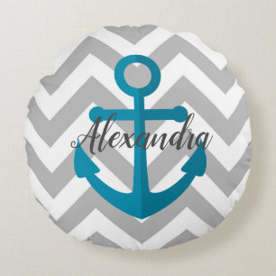 Chevrons and Anchor Round Pillow