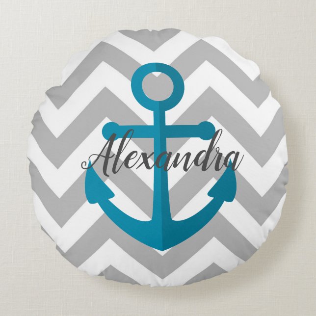 Chevrons and Anchor Round Pillow (Front)