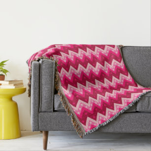 Chevrons and dots - burgundy and pink throw blanket